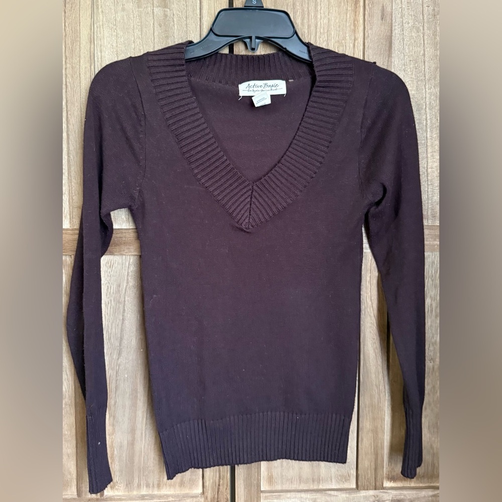 Women’s Active Basic Brown V-Neck Sweater